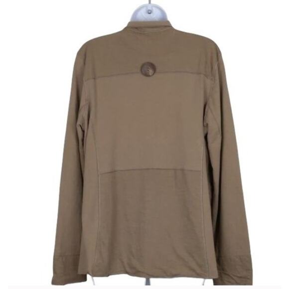 Keren Hart Tan Patchwork Cotton Knit Stretch Neutral Fall Jacket Button Down S - Picture 3 of 10